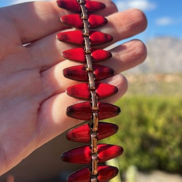 RENOIR MATISSE “NEFERTITI” Red Enamel Copper Link BRACELET - Picture 5 of 10